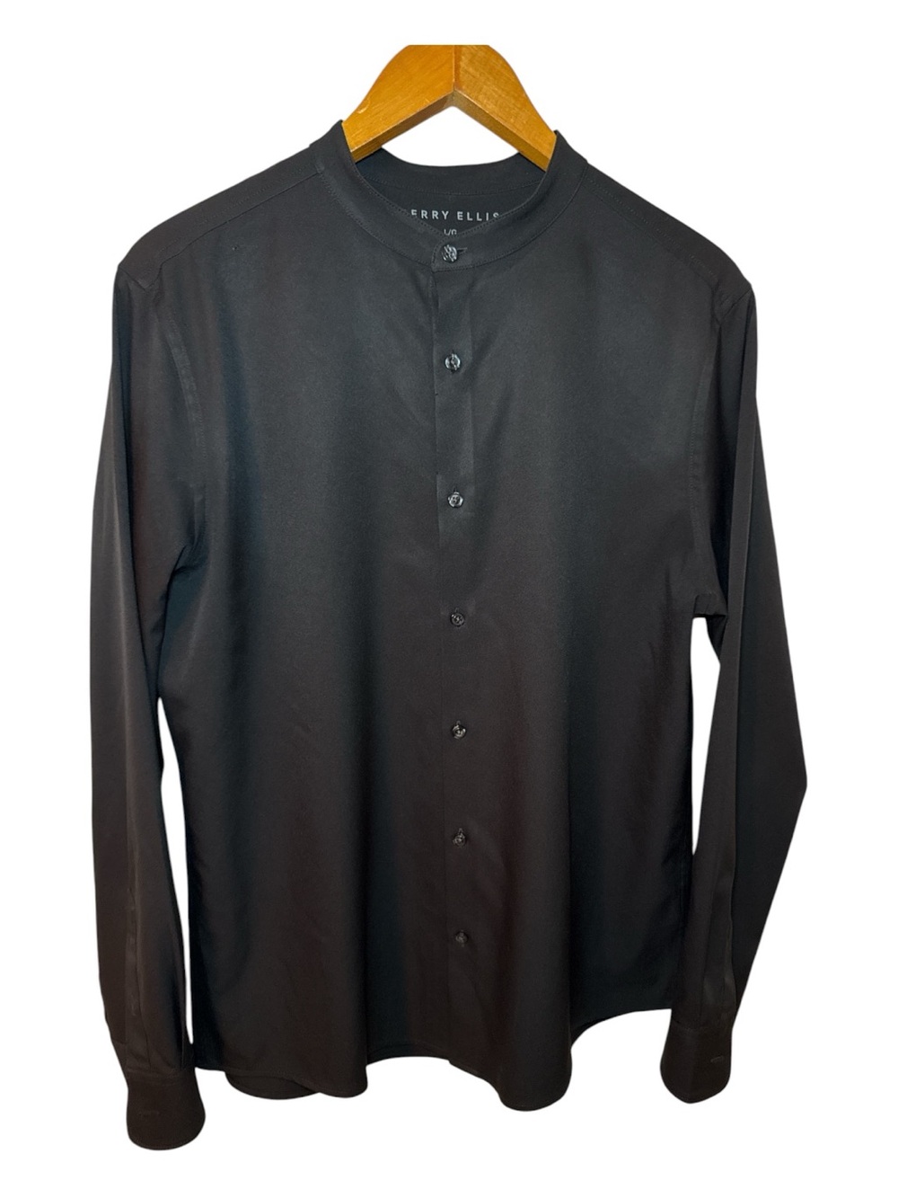 Perry Ellis Men's Band Collar Dress Shirt Size Large Slim Fit Stretch